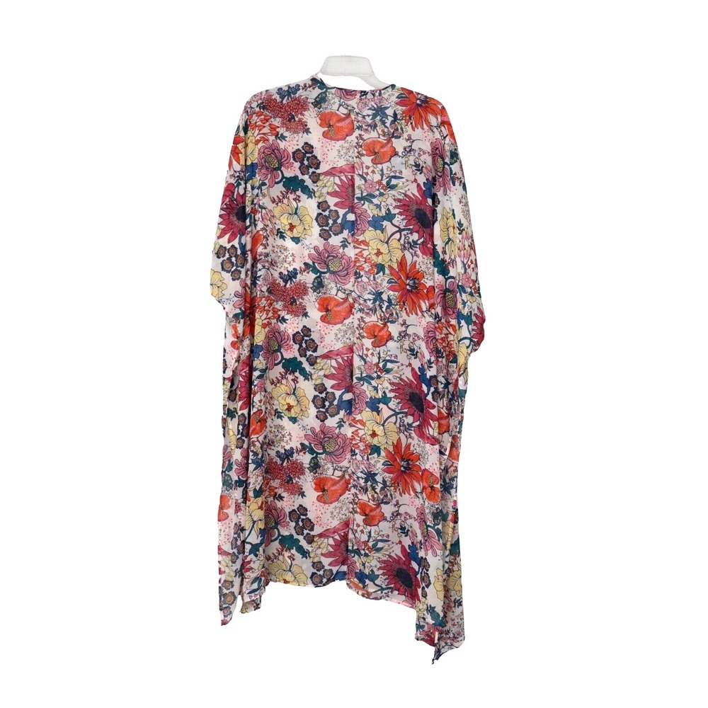 ALMOST FAMOUS Womens Kimono Sz L Fairy Grunge Fairycore Sheer Floral Flowers Top - Picture 2 of 7